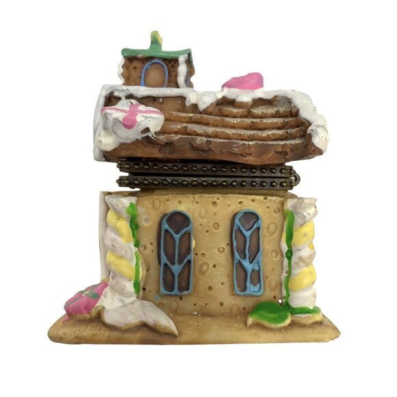 Ceramic Hinged Gingerbread Church Cookie House Christmas Trinket Box 2.5” - Picture 2 of 8